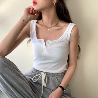 Áo thun croptop ba lỗ cúc ngực quyến rũ 3 màu dễ mix đồ/ Áo crt cổ tròn tôn eo trẻ trung năng động_ranstore