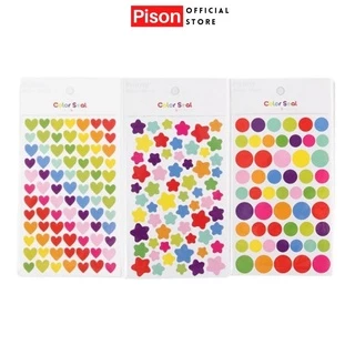 Sticker Tròn tim sao Pison dễ thương, hình dán cute trang trí đáng yêu giá rẻ – 1 bộ 6 tấm