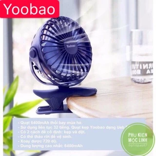 [ Dùng liên tục 32 tiếng ] quạt sạc tích điện hÃng yoobao kẹp xoay 360 độ F04 dung lượng 6400mah