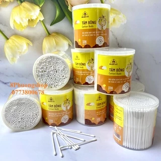 Tăm Bông 336 Que HỘP TRÒN XOAY Bông Bạch Tuyết Cotton Buds vệ sinh cho bé và người lớn