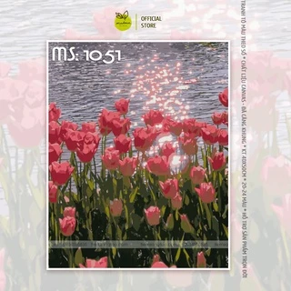 Tranh tô màu theo số Madoca có khung 40x50cm hoa tulip bên hồ T1051