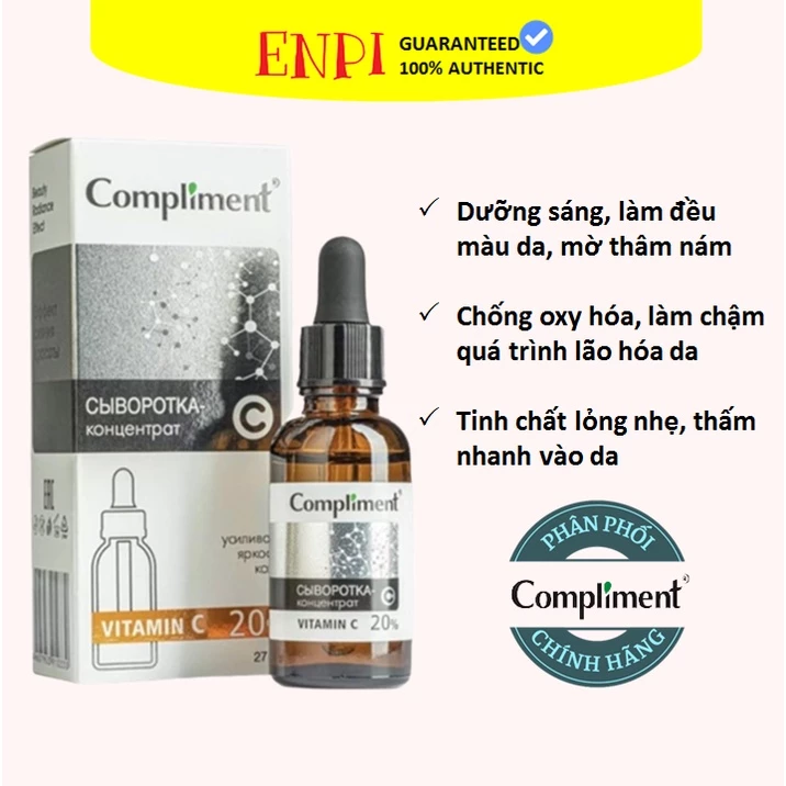 Serum dưỡng trắng, mờ thâm Compliment 20% Vitamin C