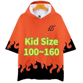 (Kid Size 100cm-160cm) Áo Hoodie Ngắn Tay In Họa Tiết Naruto 3D Cá Tính