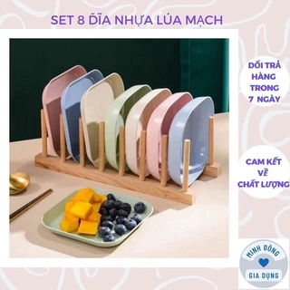 Set 8 đĩa nhựa lúa mạch màu Pastel xinh xắn đựng hoa quả trái cây bánh kẹo trang trí bàn ăn, Bộ 8 đĩa nhiều màu decor