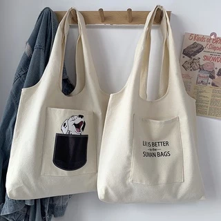 Túi tote , túi vải CANVAS đựng đồ size A4 phong cách Hàn Quốc có ngăn phụ