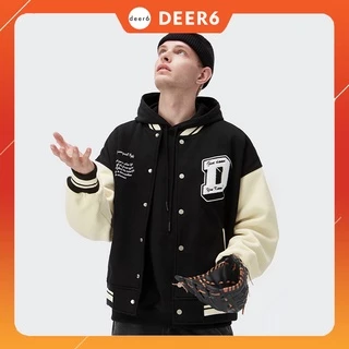 Áo khoác bomber Varsity jacket "D" nam nữ màu đen, cam, xanh dương