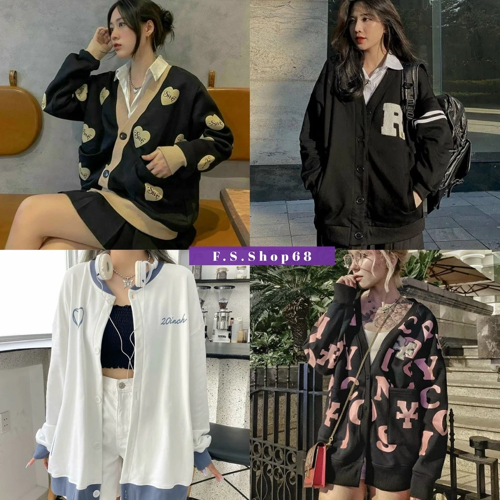 Áo khoác Cardigan R TRÁI TIM  20inch 2022 Nam Nữ Form Rộng Nhiều Mẫu, Áo Nỉ Chống Nắng Kiểu Cardigan F.S.Shop68