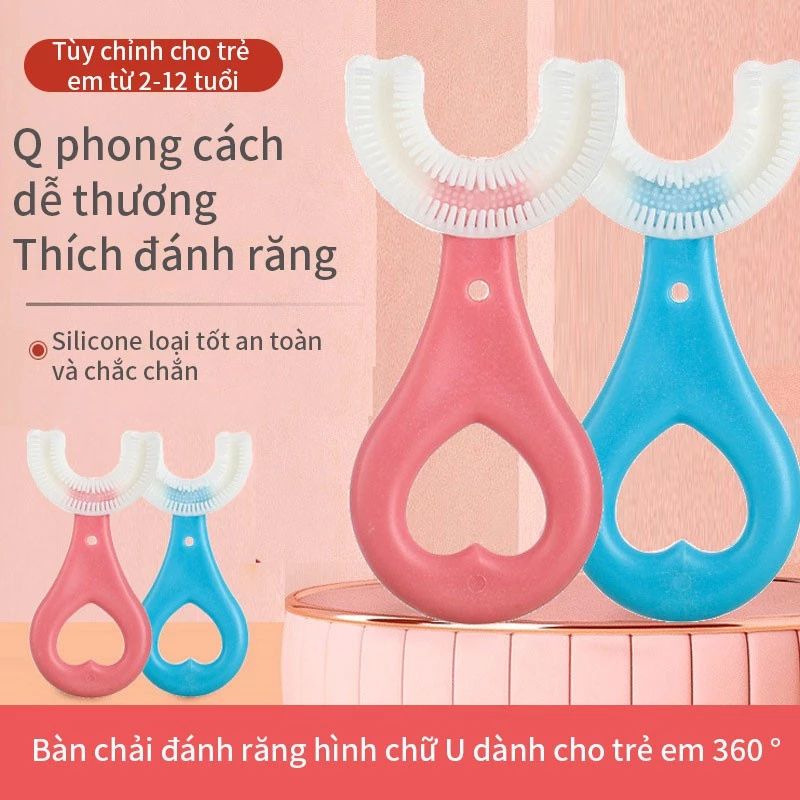 Bàn chải đánh răng cho bé FOSSIO E50 chữ u chất liệu Silicon chịu được lực cắn, cho bé từ 2 tuổi - 6 tuổi