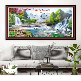 ⚡SIÊU SALE⚡ Tranh Đính Đá cao cấp Đồng Hồ Phong Cảnh VS199 (80x50cm), tranh thêu LV3333 (67x43cm)