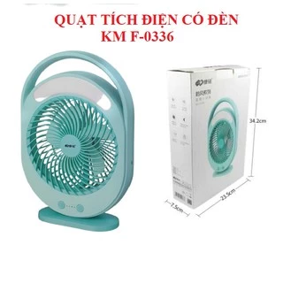 QUẠT SẠC TÍCH ĐIỆN CÓ ĐÈN LED SÁNG KM-F0336 MÀU XANH LỤC BẢO ( giá tốt )