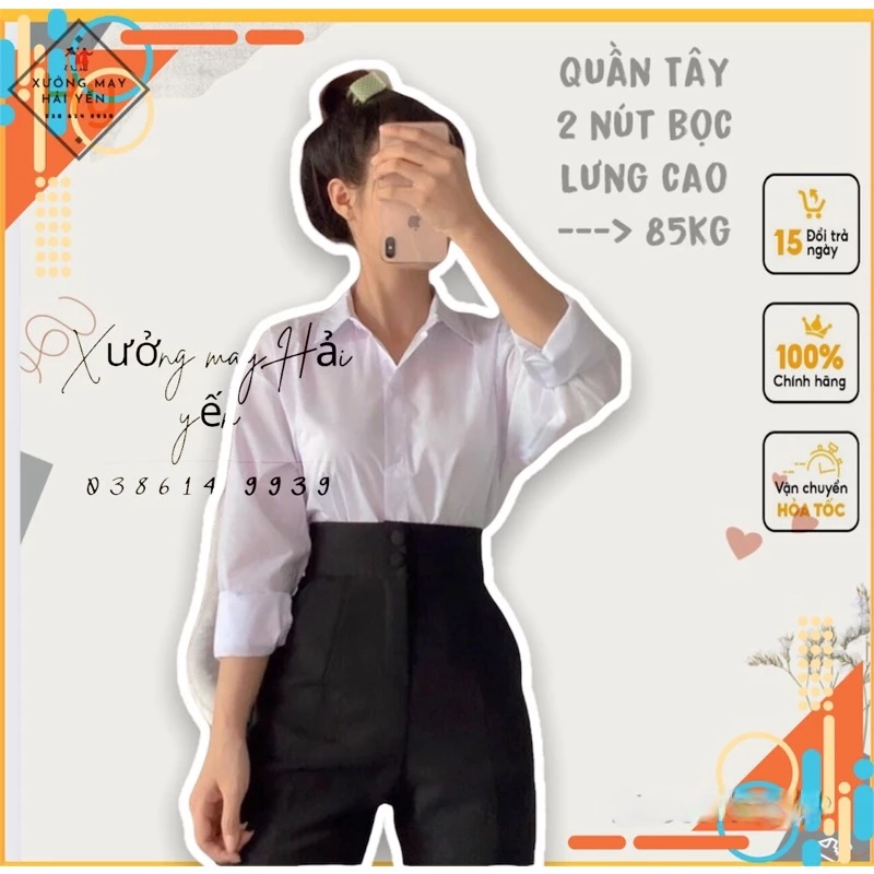 Quần Baggy Tây lưng siêu cao 2 nút khuy bọc đơn giản dễ phối đồ mã 406