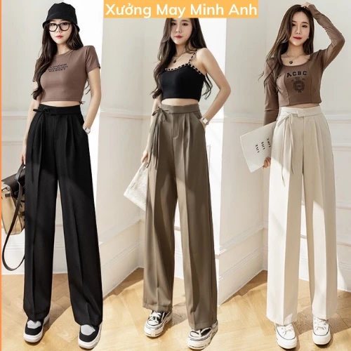 Quần Ống Rộng Nữ Lưng Cao Thắt Dây Nơ Chất Vải Ruby Cao Cấp Quần Ống Suông Culottes Đi Học Đi Làm Siêu Xinh Ma25