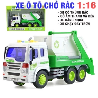 Xe ô tô chở rác có thùng lật mô hình đồ chơi tỉ lệ 1:16 có âm thanh và đèn