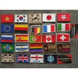 Patch velcro vải thêu cờ Đức, Euro, lien hiệp quốc, Braxin,  Pháp, Bồ Đào Nha, Nga dán trang trí lên mặt vải