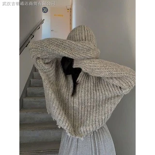 Áo khoác cardigan có mũ trùm dáng rộng phong cách Hàn Quốc thu đông mới cho nữ