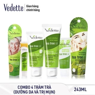 Bộ 4 Chăm Sóc Da Mụn Vedette Tinh Dầu Tràm Trà (Tea tree oil) (TPBODDNM)