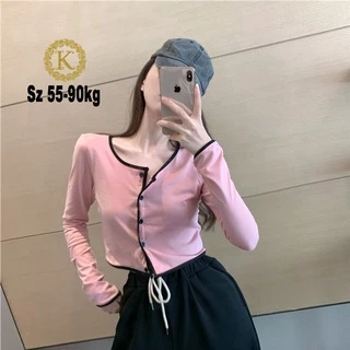 Áo croptop nữ tay dài bigsize 55-90kg kimfashion, Croptop bigsize phong cách Hàn Quốc At09-1