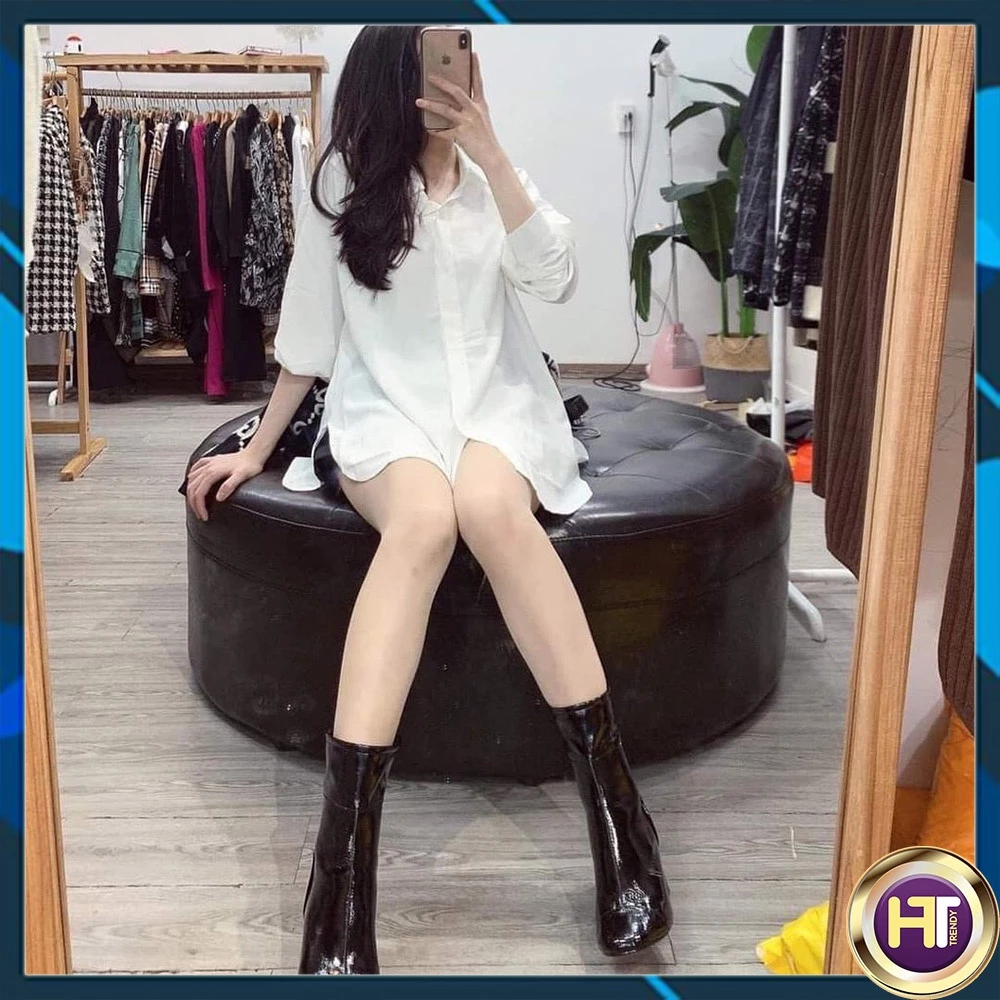 Áo sơ mi nữ form rộng Lụa satin kiểu công sở dài tay dáng suông thiết kế HT TRENDY