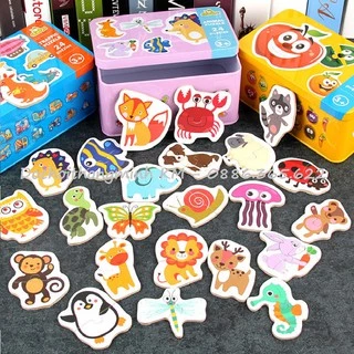 Ghép hình Puzzle 2 mảnh hộp sắt cao cấp cho bé phát triển kỹ năng