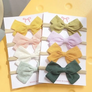 4 Cái / bộ ngắn gọn Nơ Nylon Cho Bé Gái Cotton Mềm Mại Co Giãn Ruy Băng Quà Tặng Turban Trẻ Em Phụ Kiện Tóc