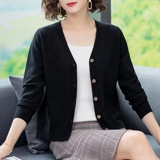 Áo Khoác Cardigan Dệt Kim Mỏng Dáng Rộng Tay Dài Phong Cách Hàn Quốc Thời Trang Xuân Thu Mới Cho Nữ