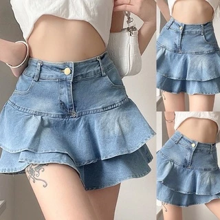 Chân váy jeans đuôi cá xoè chữ A có quần trong, hàng luôn có sẵn