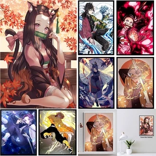 Bộ Tranh Thêu Chữ Thập Đính Đá DIY Hình Anime Demon Slayer Blade 30x40cm