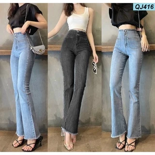 Quần Jeans Ống Pass Loe Lưng Siêu Cao QJ416