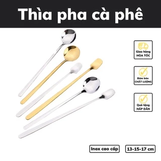 Thìa inox 304 mạ vàng pha trà dụng cụ pha chế cà phê muỗng pha cafe nhỏ nhắn kiểu dáng sang trọng độ dài 13-15-17 cm