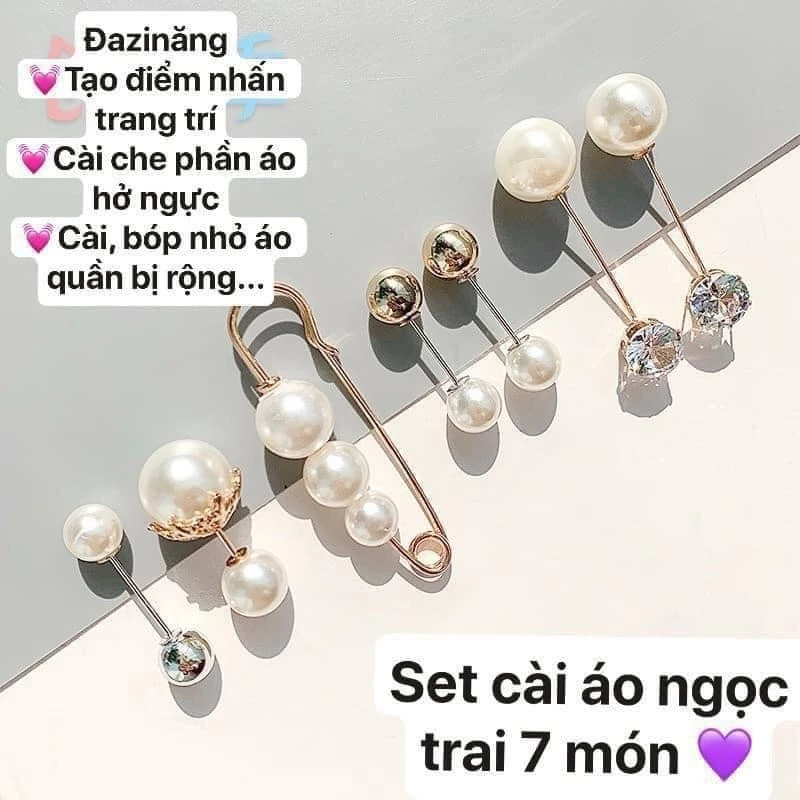 Set 7 Ngọc Trai Cài Áo(Ngọc Trai Nhân Tạo)