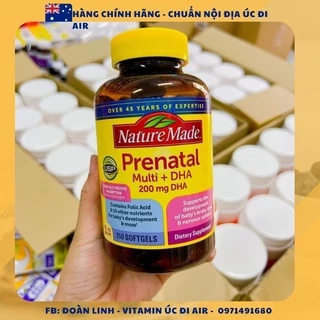 Vitamin Cho Bà Bầu Nature Made Prenatal Multi DHA 200mg, Hàng Chuẩn Mỹ, Bầu mỹ Prenatal số 1 Mỹ