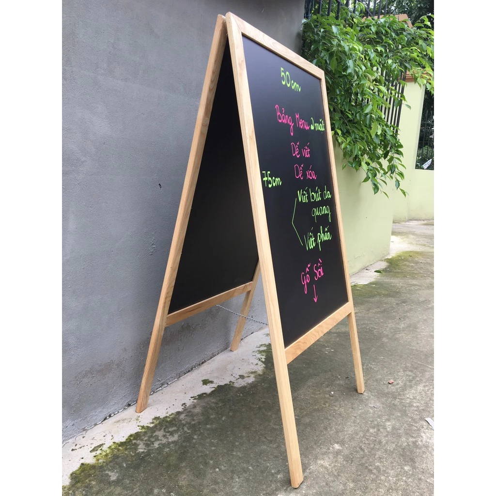 Bảng Menu- bảng nhà hàng hai mặt khung gỗ 60*120 cm (Tặng bút dạ quang, hộp phấn)