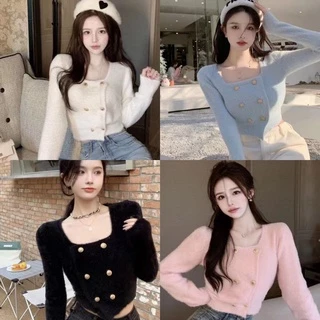 Linki ✦ Áo sweater Dệt Kim Tay Dài Cổ Vuông Màu Trơn Thời Trang Cho Nữ