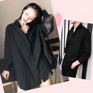 Áo sơ mi nam nữ Unisex freesize dài tay ngắn tay Basic màu trắng và đen sơ mi lụa mịn mát form rộng SM-Trend