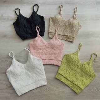 Áo croptop hai dây cổ tim ôm tôn dáng xốp nhún màu cực ngọt,áo dây cổ v vải dập nổi