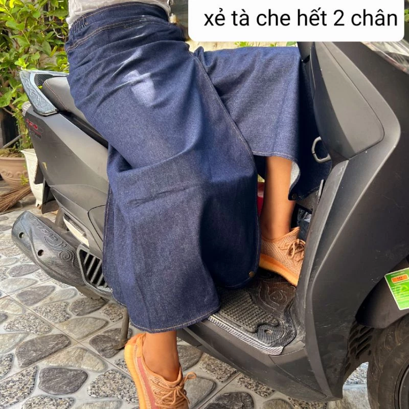 Váy chống nắng vải jean cao cấp xẻ tà nút bấm chân