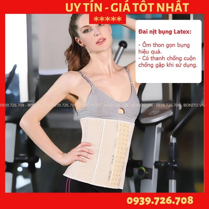 Corset chuẩn - Đai nịt bụng Latex định hình eo giảm mỡ bụng dài 28cm 9 xương cao su non có lỗ thoáng khí hàng cao cấp