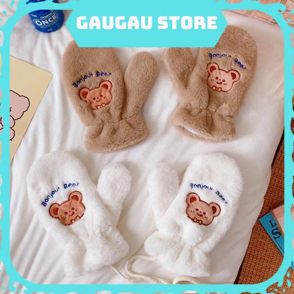 [ Hỏa Tốc ] Găng Tay Gấu Thỏ Lót Lông Giữ Ấm Dễ Thương Phong Cách Hàn Quốc