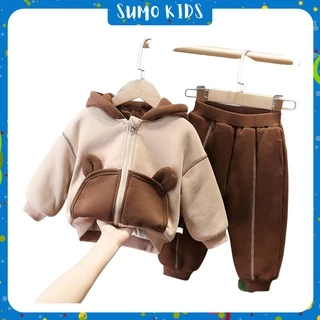 Bộ Nỉ Áo Khoác Có Mũ Tai Gấu Bộ Áo Khoác Quần Nỉ Thu Đông Cho Bé Từ 6-28Kg - SUMO KIDS