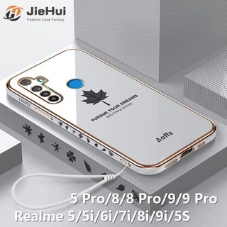 Ốp Điện Thoại TPU Mềm Mạ Chrome Hình Lá Phong + Dây Đeo Cho Realme 5 / 5 Pro / 5i / 6i / 7i / 8i / 9i / 5S / 7 / 8 Pro / 9 / 9 Pro