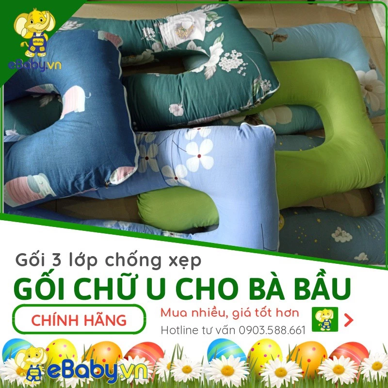 Gối ôm chữ U dành cho bà bầu cao cấp [3 lớp, chống xẹp]