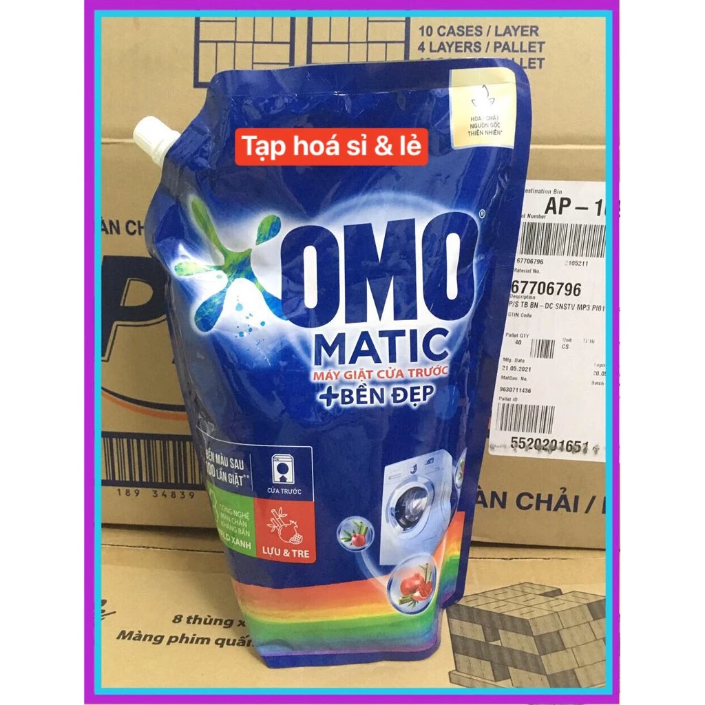 Nước giặt Omo Matic Cửa trước bền đẹp lựu và tre túi 1,8kg