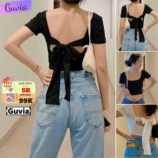 Áo Croptop TN Nữ Buộc Nơ Lưng Cổ Vuông Ôm Body, Áo kiểu nữ chất vải tốt mặc đẹp GUVIA CR39