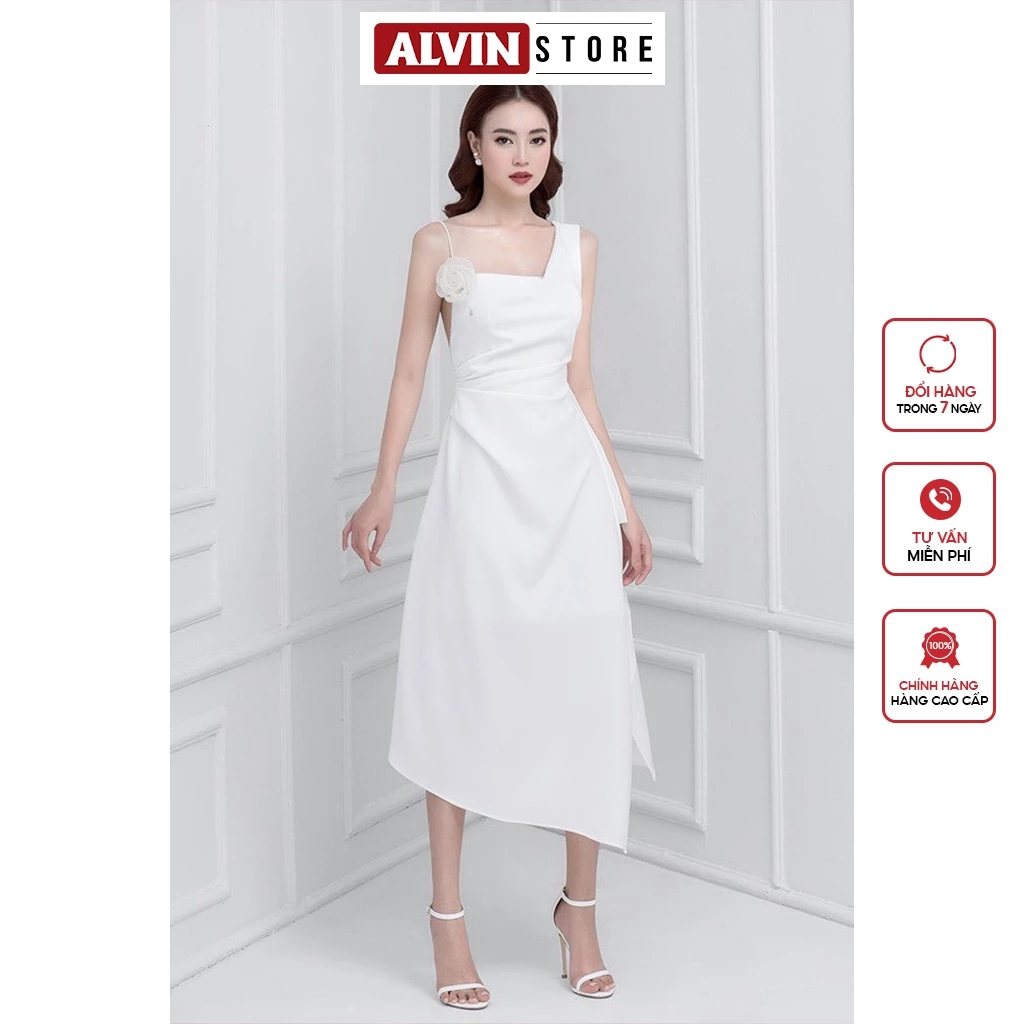 Đầm Xòe Kiểu 1 Dây Kèm Hoa Sang Trọng Alvin Store 2733