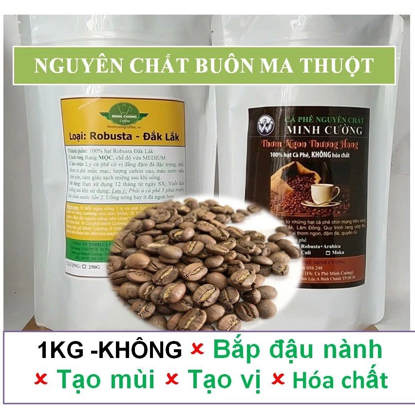 1Kg Cà phê nguyên chất ROBUSTA Buôn Ma Thuột Đắk Lắk - Ca phe hat nguyen chat rang mộc đậm vi pha phin