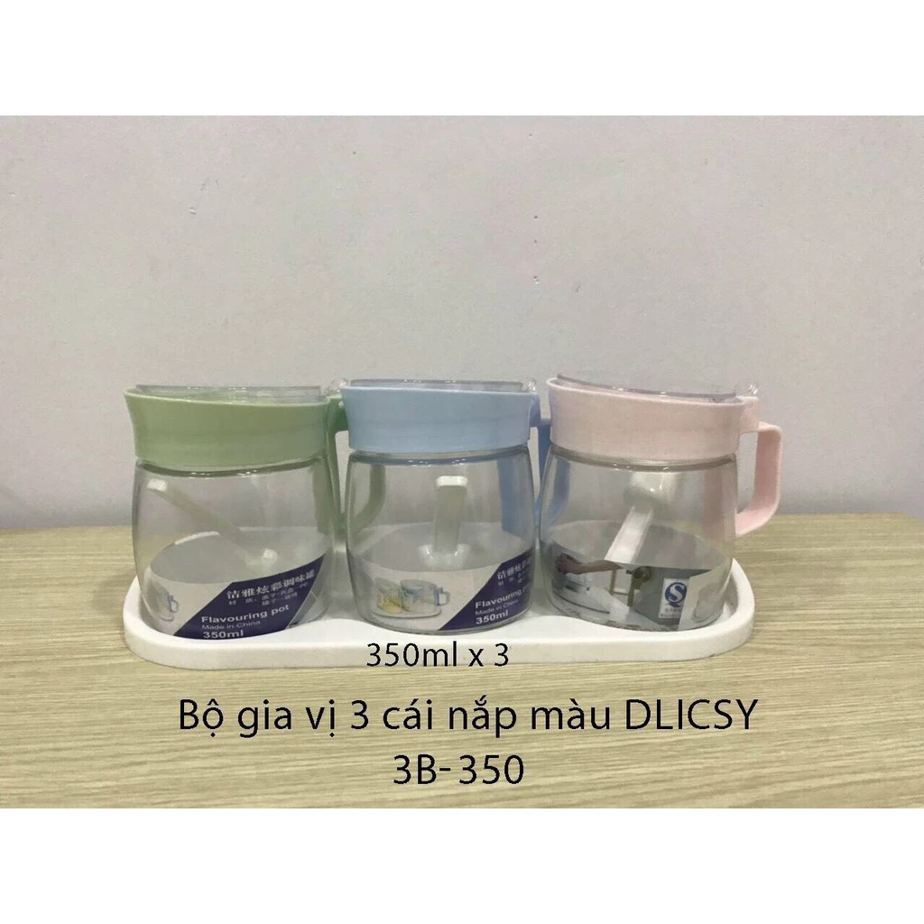 Bộ 3 Lọ Đựng Gia Vị thủy tinh 350ml siêu đẹp, kèm thìa và giá để