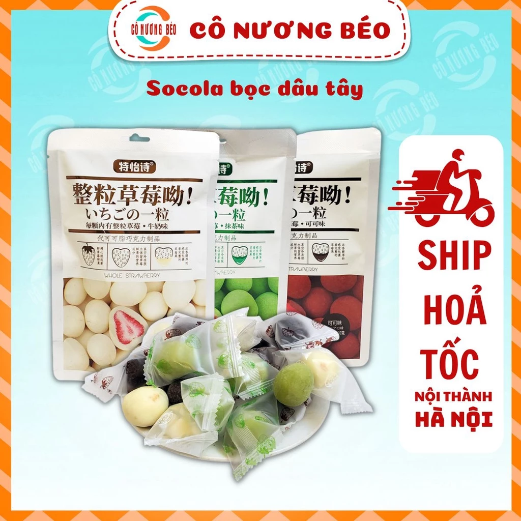 socola bọc dâu tây sấy nhiều vị (truyền thống, sữa, matcha) gói 60g
