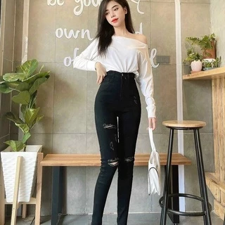 Quần jean nữ co giãn, quần bò lưng cao 9 tấc dáng ôm body cạp cao nhiều mẫu Bi_shop 173 ms702