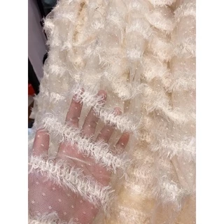 vải lưới phối kim tuyến lấp lánh kẻ sọc trắng, kem, đen dùng để may đầm cô dâu,váy tiệc