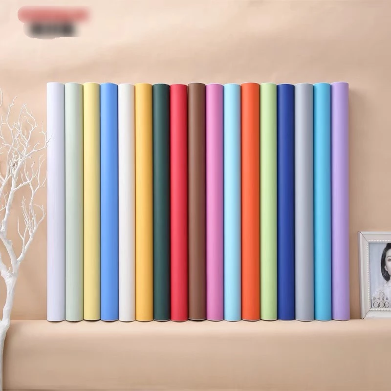 Cuộn 1m x 45cm rộng PVC decor dán tường một màu trơn mặt nhám có sẵn keo MM771